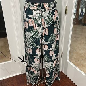 West Kei Green Floral Wide Leg Pants